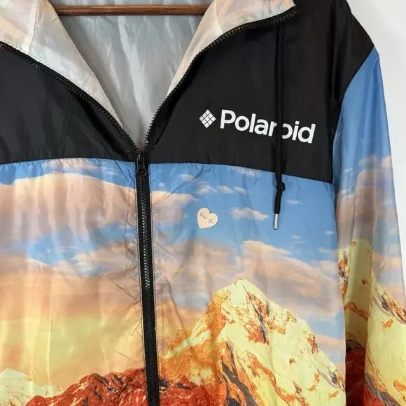 Polaroid Unisex M Hooded Windbreaker Jacket Zip Lightweight Retro Colorful READ - Picture 5 of 14